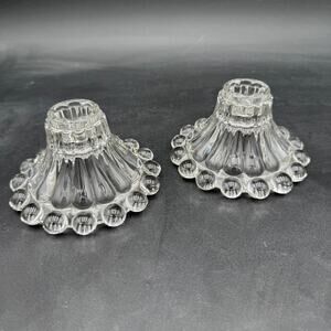 Vintage Candlestick Single Light Berwick Boopie Clear by Anchor Hocking Set of 2